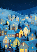 Village enneig&eacute; illumin&eacute; pour des f&ecirc;tes joyeuses